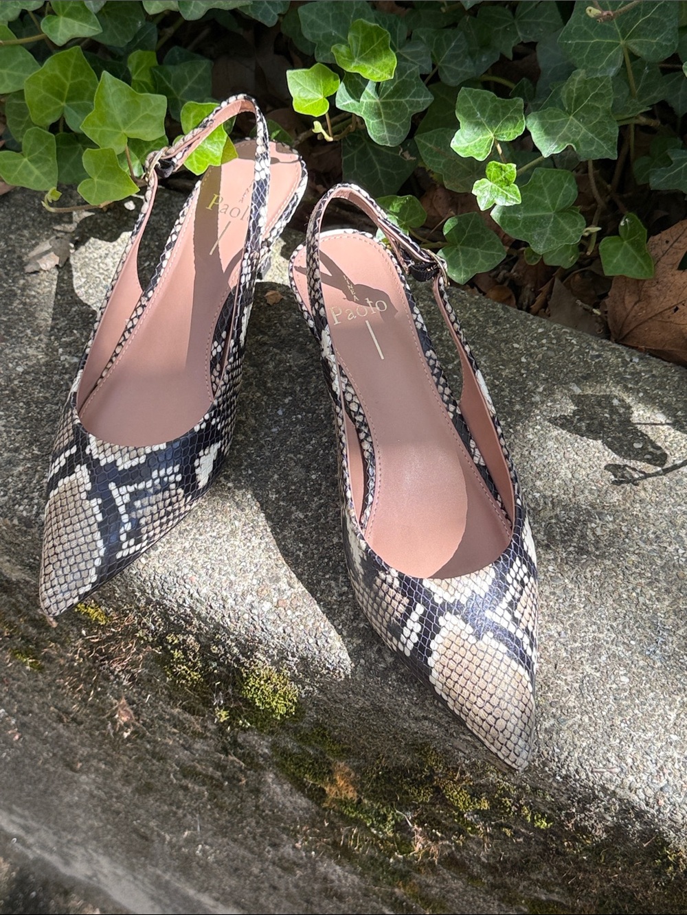 Paolo Snake-Print Slingback Pumps in Black and Tan